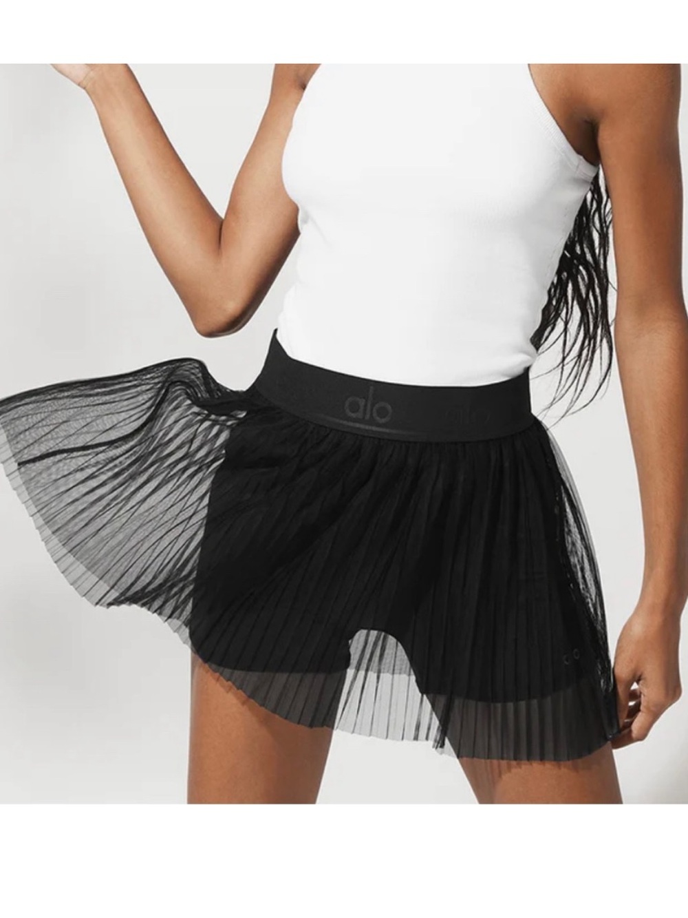 ALO Yoga Black Pleated Mesh Mini Skirt XS